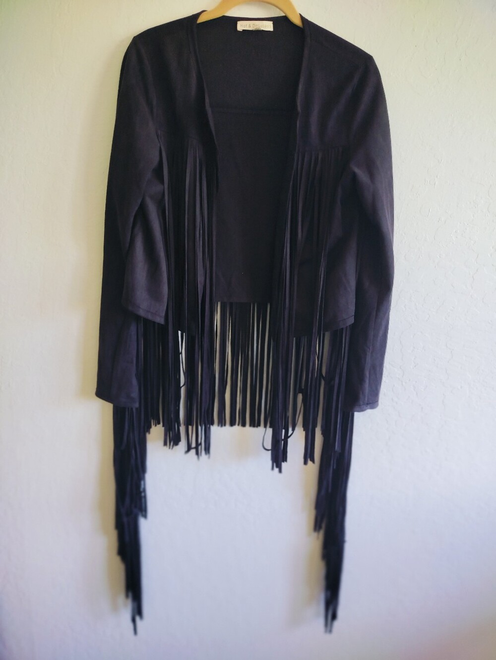 Women's Brown Faux Suede Fringe Open Front Jacket/Topper Western Size Medium